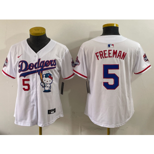 Los Angeles Dodgers 5 Freeman White Hello Kitty Cool Base Women Jersey