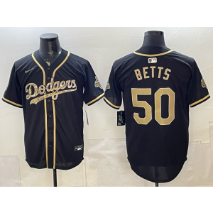 Los Angeles Dodgers 50 Betts Black Gold Champion Cool Base Men Jersey
