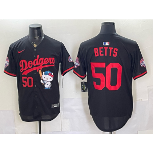 Los Angeles Dodgers 50 Betts Black Hello Kitty Cool Base Men Jersey