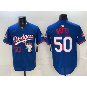 Los Angeles Dodgers 50 Betts Blue Hello Kitty Cool Base Men Jersey