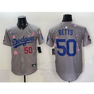 Los Angeles Dodgers 50 Betts Grey Cherry Cool Base Men Jersey