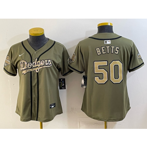Los Angeles Dodgers 50 Betts Olive Salute to Service Cool Base Women Jersey
