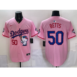 Los Angeles Dodgers 50 Betts Pink Hello Kitty Cool Base Men Jersey Los Angeles Dodgers 50 Betts Pink Hello Kitty Cool Base Men Jersey