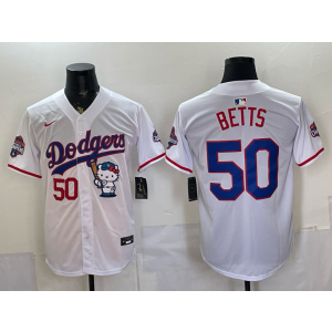 Los Angeles Dodgers 50 Betts White Hello Kitty Cool Base Men Jersey