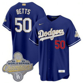 Los Angeles Dodgers 50 Mookie Betts Royal 2026 Gold Champion Cool Base Men Jersey