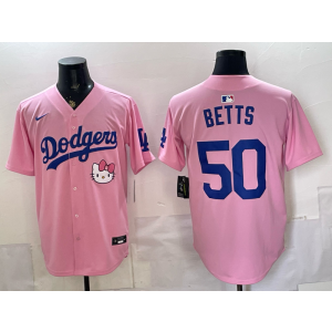 Los Angeles Dodgers 50 Pink Hello Kitty Cool Base Men Jersey