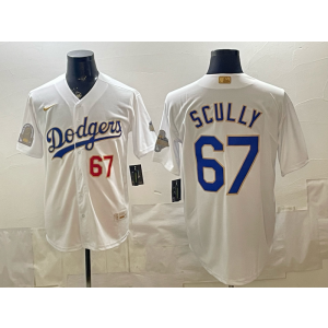 Los Angeles Dodgers 67 Scully White Gold World Series Champion Cool Base Men Jersey Los Angeles Dodgers 67 Scully White Gold World Series Champion Cool Base Men Jersey
