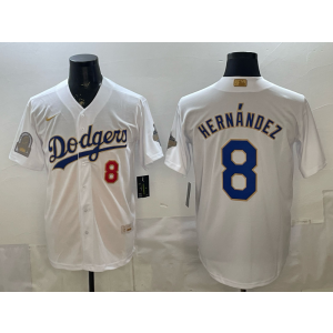 Los Angeles Dodgers 8 Hernandez 2026 White Gold Champion Cool Base Men Jersey Los Angeles Dodgers 8 Hernandez 2026 White Gold Champion Cool Base Men Jersey