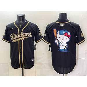 Los Angeles Dodgers Black Gold Hello Kitty Cool Base Men Jersey