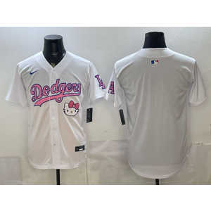Los Angeles Dodgers Blank White Pink Hello Kitty Cool Base Men Jersey