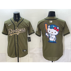 Los Angeles Dodgers Olive Hello Kitty Cool Base Men Jersey