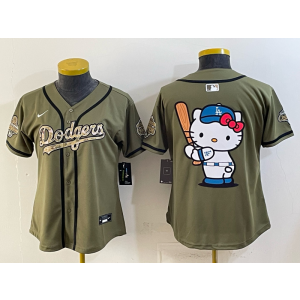 Los Angeles Dodgers Olive Hello Kitty Salute to Service Cool Base Youth Jersey