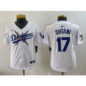 Los Angeles Dodgers x One Piece 17 Ohtani White Youth Jersey