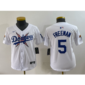 Los Angeles Dodgers x One Piece 5 Freeman White Youth Jersey
