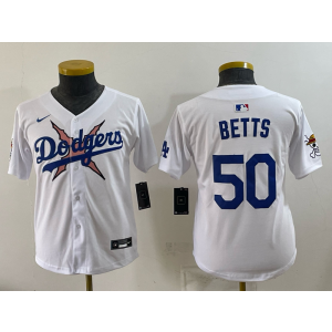 Los Angeles Dodgers x One Piece 50 Betts White Youth Jersey