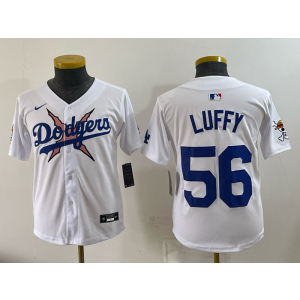 Los Angeles Dodgers x One Piece 56 Luffy White Youth Jersey