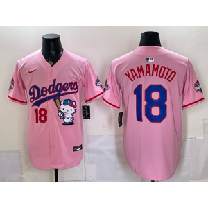 Los Angeles Dodgers18 Yamamoto Pink Hello Kitty Cool Base Men Jersey