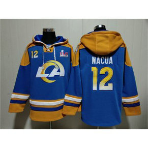 Los Angeles Rams 12 Puka Nacua Blue Super Bowl LVI Ageless Hoodie