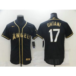 MLB Angels 17 Shohei Ohtani Black Gold Flexbase Men Jersey