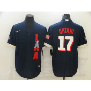 MLB Angels 17 Shohei Ohtani Navy 2021 All-Star Cool Base Men Jersey