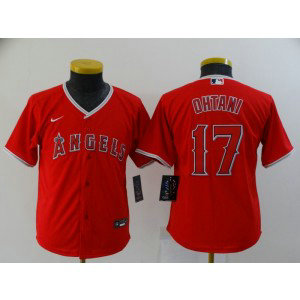 MLB Angels 17 Shohei Ohtani Red Cool Base Youth Jersey