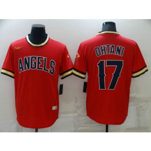 MLB Angels 17 Shohei Ohtani Red Throwback Men Jersey