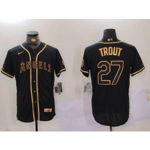 MLB Angels 27 Mike Trout Black Gold Nike Cool Base Men Jersey