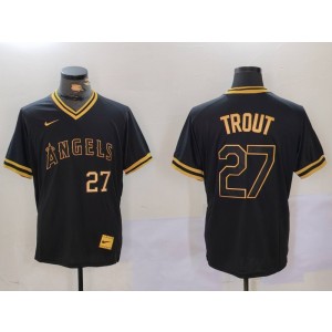 MLB Angels 27 Mike Trout Black Nike Cool Base Men Jersey
