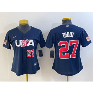 MLB Angels 27 Mike Trout Blue 2023 World Baseball Classic Women Jersey
