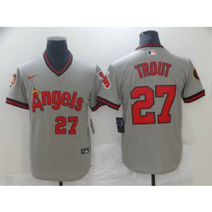 MLB Angels 27 Mike Trout Grey Nike Cool Base Men Jersey