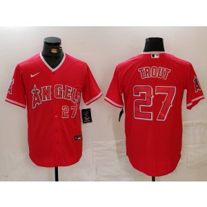 MLB Angels 27 Mike Trout Red Nike Cool Base Men Jersey