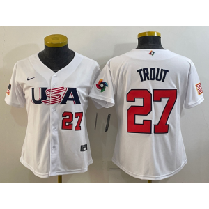 MLB Angels 27 Mike Trout White 2023 World Baseball Classic Women Jersey