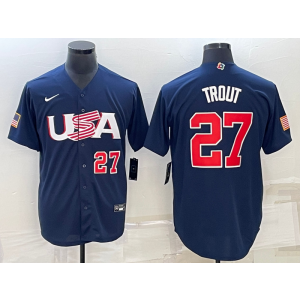 MLB Angels USA Baseball 27 Mike Trout Blue 2023 World Baseball Classic Men Jersey