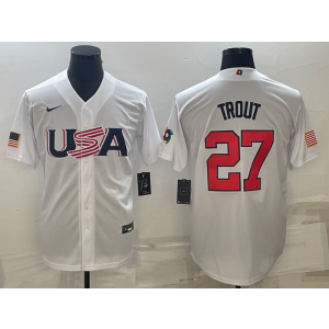 MLB Angels USA Baseball 27 Mike Trout White 2023 World Baseball Classic Men Jersey 1