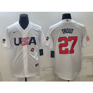 MLB Angels USA Baseball 27 Mike Trout White 2023 World Baseball Classic Men Jersey 2