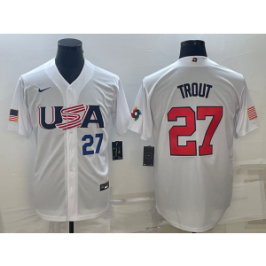 MLB Angels USA Baseball 27 Mike Trout White Blue 2023 World Baseball Classic Men Jersey