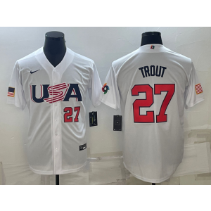 MLB Angels USA Baseball 27 Mike Trout White Red 2023 World Baseball Classic Men Jersey 1