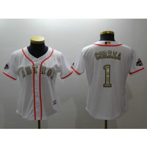 MLB Astros 1 Carlos Correa White 2018 Gold Program Cool Base Women Jersey