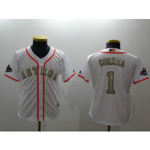 MLB Astros 1 Carlos Correa White 2018 Gold Program Cool Base Youth Jersey