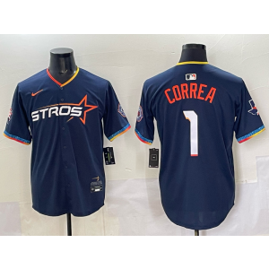 MLB Astros 1 Correa Navy Nike Cool Base Men Jersey