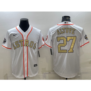 MLB Astros 27 Jose Altuve White Gold Nike Cool Base Men Jersey MLB Astros 27 Jose Altuve White Gold Nike Cool Base Men Jersey