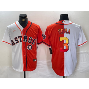 MLB Astros 3 Jeremy Pena White Orange Split Nike Cool Base Men Jersey