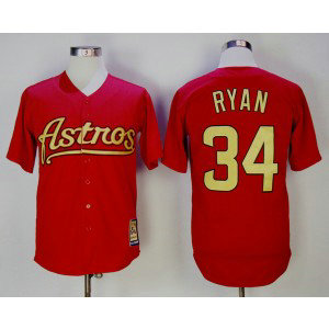 MLB Astros 34 Nolan Ryan Red Gold Cooperstown Collection Throwback Men Jersey MLB Astros 34 Nolan Ryan Red Gold Cooperstown Collection Throwback Men Jersey