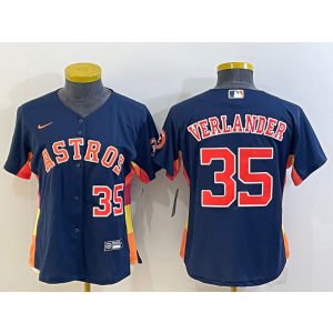 MLB Astros 35 Justin Verlander Blue Nike Cool Base Women Jersey