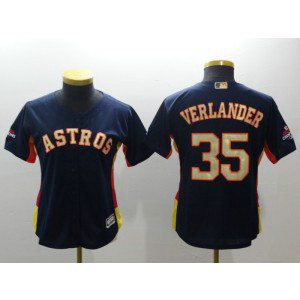 MLB Astros 35 Justin Verlander Navy 2018 Gold Program Cool Base Women Jersey