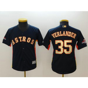 MLB Astros 35 Justin Verlander Navy 2018 Gold Program Cool Base Youth Jersey