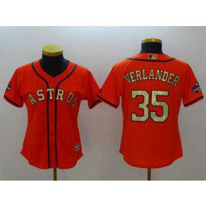 MLB Astros 35 Justin Verlander Orange 2018 Gold Program Cool Base Women Jersey