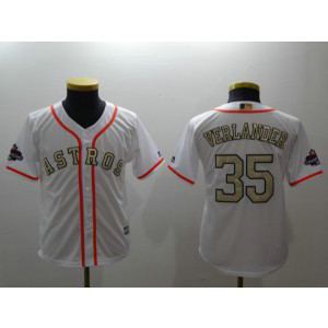 MLB Astros 35 Justin Verlander White 2018 Gold Program Cool Base Youth Jersey