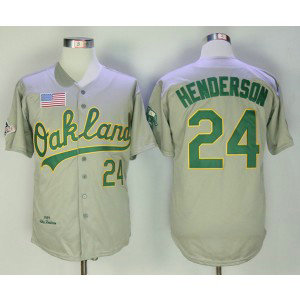 MLB Athletics 24 Rickey Henderson Gray 1989 Throwback Men Jersey