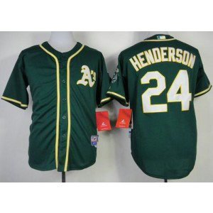 MLB Athletics 24 Rickey Henderson Green Cool Base Men Jersey